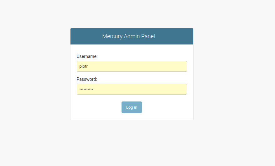 Log in view to Admin Panel